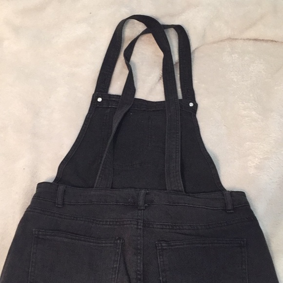 Black denim slightly distressed overalls - Picture 6 of 7